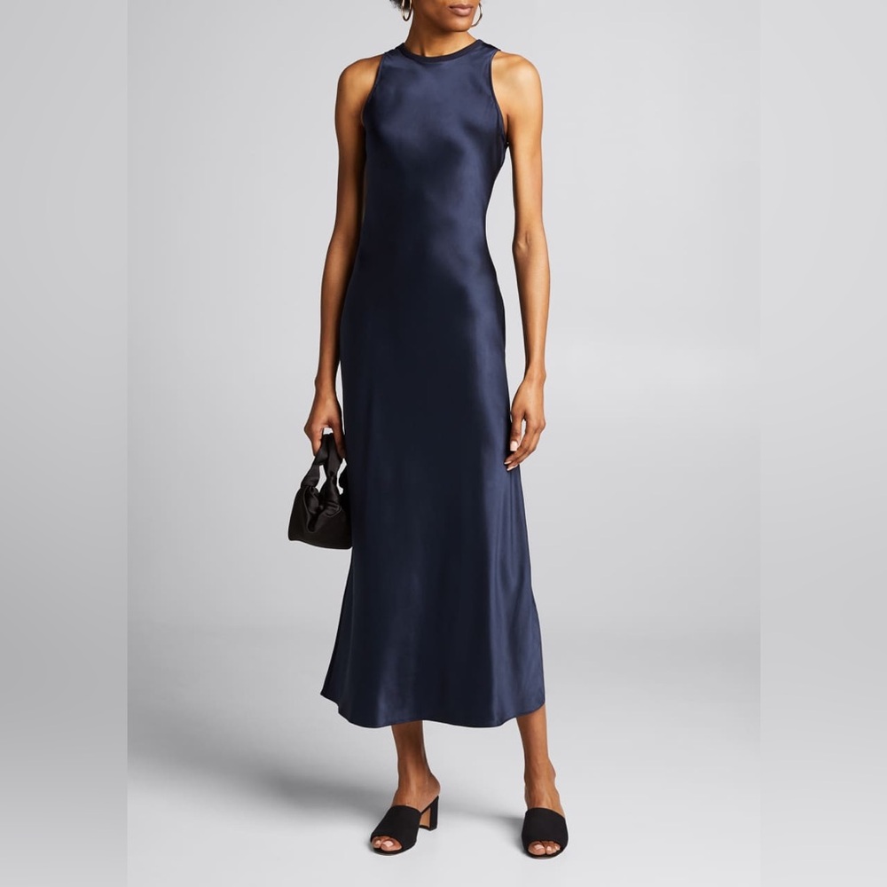 FRAME SILK NAVY BLUE WOMEN’S MAXI DRESS SIZE-LARGE
